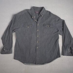 Roundtree & Yorke Mens XL Gray Denim Button Down Long Sleeve Shirt